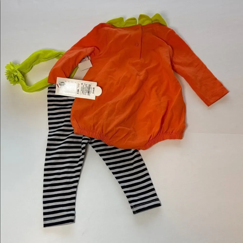 Cat & Jack Orange Pumpkin Onesie with Striped Leggings Headband Size 0-3 Months